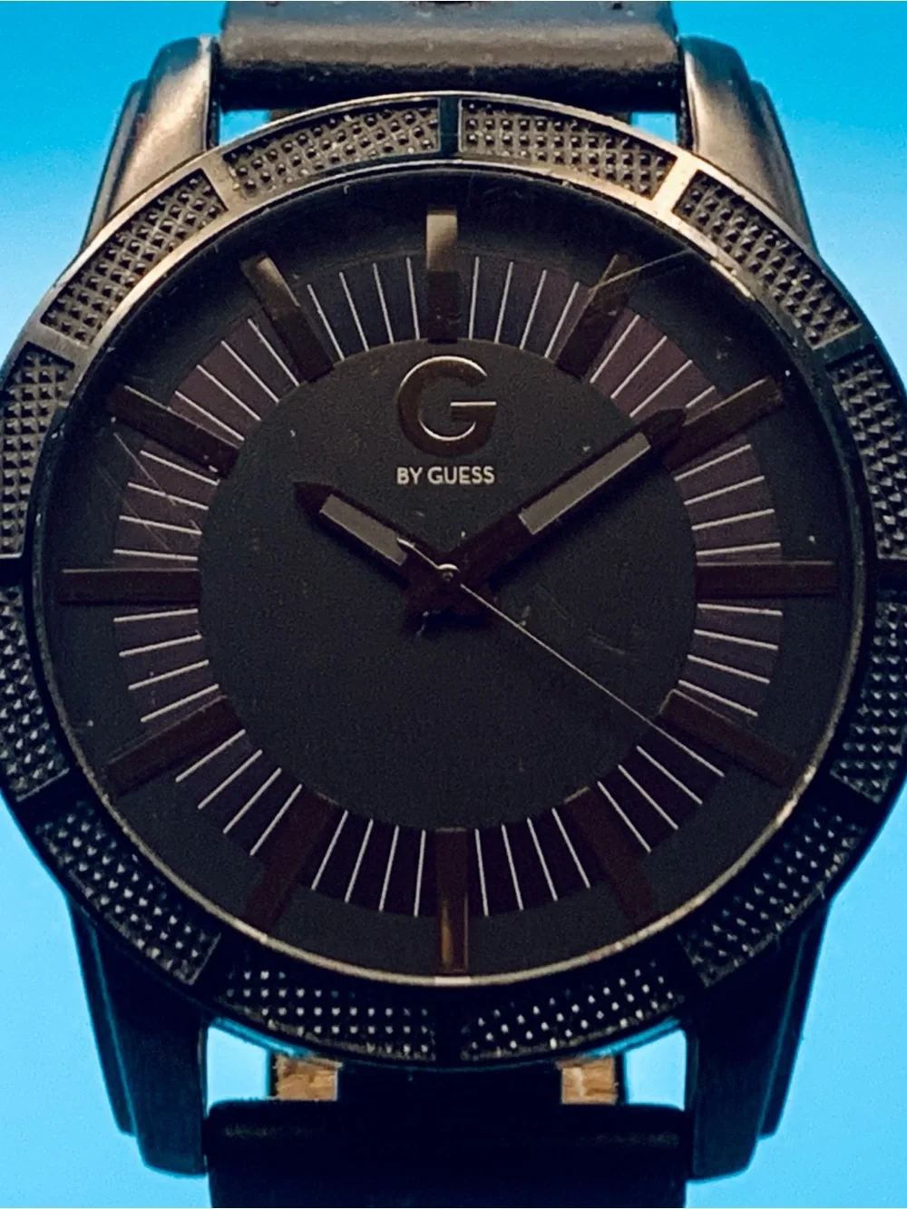 G By GUESS Men’s Quartz Wristwatch Japan Movt Leather Strap Working New Battery